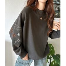 【新色ネイビー】ハンドメイド風刺繍に釘付け。前後2wayランダム袖刺繍裏起毛スウェット