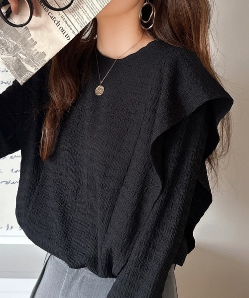 ショルダーフリルジャガードプルオーバー ブラウス classicalelf（クラシカルエルフ） tシャツ 後ろ姿まで360°美人見え