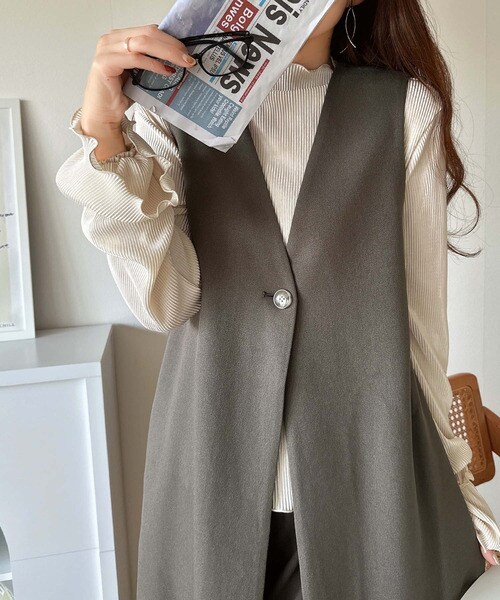 新品☆自由区ロングジレ大きいサイズ44ベストエレガンス高級アウター