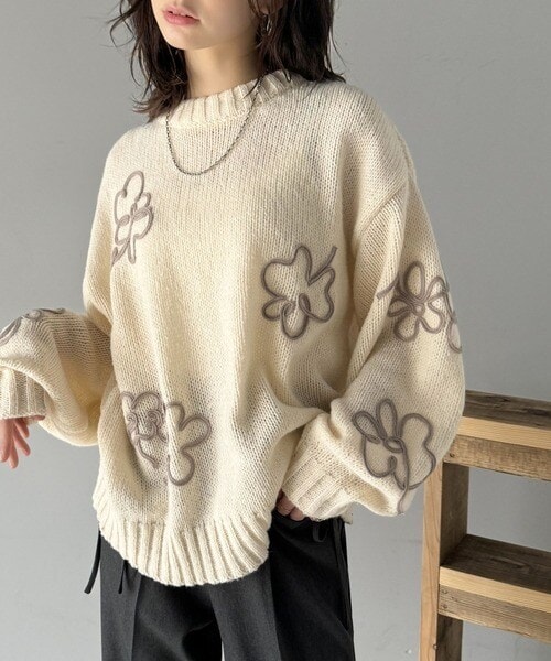 【mily bilet】秋冬のあったかニット。ウールライクフラワーコード刺繍ニットプルオーバーニット 楽天市場】【mily bilet】 トップス ニット レディース ウール