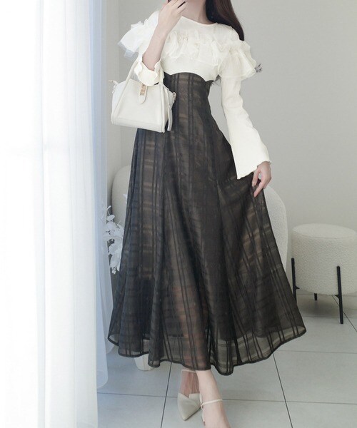 mily bilet】大人の女性にぴったり！チュールフリルデザインドッキング