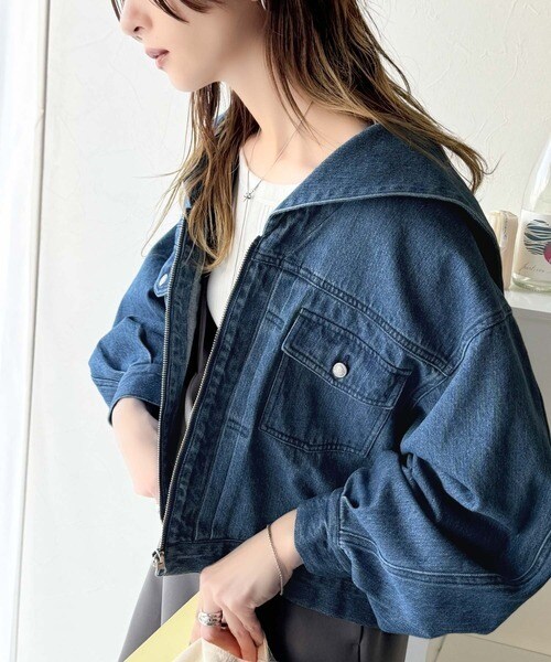 *旬顔デニムで差がつく*【CHANEL】ショート デニムジャケット 1枚で旬顔コーデ♪綿100%セーラーカラージップアップデニム