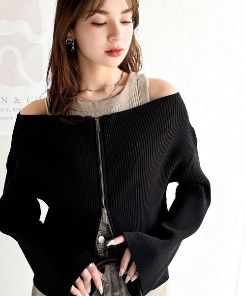 【mily bilet】冬の定番でアレンジ万能♪ノルディック柄ダブルジップニットカーディガン(長袖) mily bilet】冬の定番でアレンジ万能♪ノルディック柄ダブル