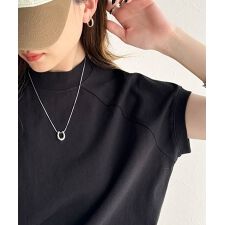綿100%USAコットン。大人のモックネックフレンチラグラン裾ドロストシンプルTシャツ