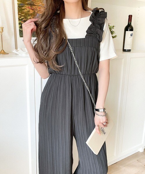 メゾンスペシャル　フリル付きグレーサロペット メゾンスペシャル フリル付きグレーサロペット