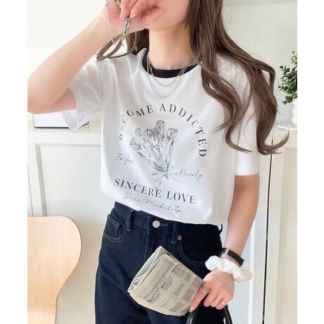 バックフラワーロゴ刺繍カーブワイドパンツ