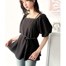 トレンド感たっぷり！2way配色ステッチペプラムブラウス（半袖）