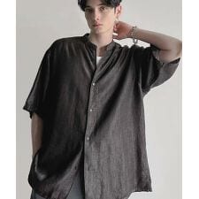 Rayon Denim Band Collar Relaxed Shirt／ルーズフィットデニム