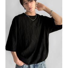 《JaVaジャバコラボ》ドロスト付リンクスジャカードオーバーサイズTシャツ