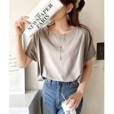 【接触冷感】ひんやり素材で涼しく快適。こなれタックデザインの半袖フレンチスリーブカットソー