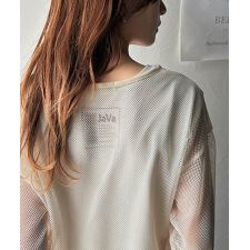 《JaVa ジャバコラボ》メッシュレイヤードバックプリントシャーリングトップス (インナーセット)
