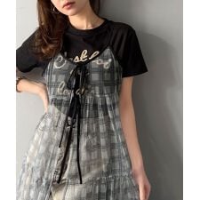 【mily bilet】大人の甘さを引き立てる。チェックチュールフリルティアードキャミワンピース