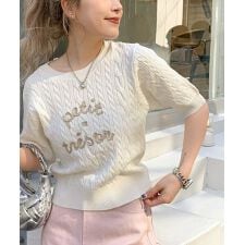【mily bilet】上品フェミニン。コード刺繍ケーブル柄サマーニット