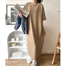 洗練された大人のカジュアル♪麻調スクエアネックラグランワンピース