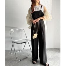 脚長上品シルエット！センタープレス入りストレッチキャミサロペット | クラシカルエルフ