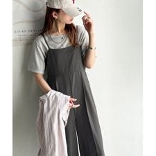 脚長上品シルエット！センタープレス入りストレッチキャミサロペット