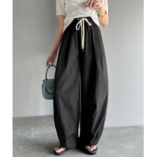 【AYAさんコラボ】洗練ワイドシルエット♪ウエストリボン裾ドロストナイロンサーカスパンツ