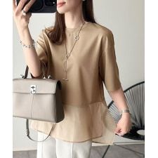 春夏に涼しさ引き立てる透け感が◎裾シアー切り替えライトダンボール半袖Tシャツ