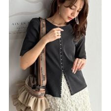 大人の抜け感カジュアル。綿100％前後2way5分袖フロントホックカーディガンリブトップス