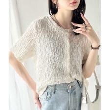 クラシカルエルフ(Classical Elf)のラフに着てもサマになる！前後2wayクラッシュジャカードノーカラーブラウス（半袖）