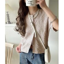 クラシカルエルフ(Classical Elf)のラフに着てもサマになる！前後2wayクラッシュジャカードノーカラーブラウス（半袖）