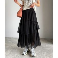 【mily bilet】大人可愛いエアリーな存在感。アシンメトリーフリルチェックチュールスカート