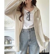 「風が透き通る」。比翼デザイン胸ポケットスラブメッシュシャツ（長袖）