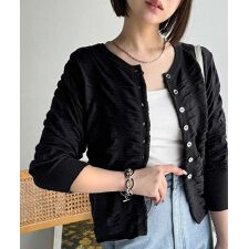 さらり羽織りココロおどる♪前後2way7分袖シャーリングニットカーディガン