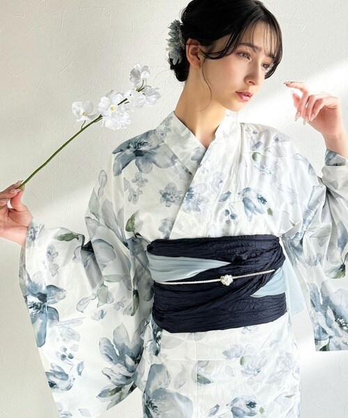 ✨新品✨大きいサイズ レディース 鞠ひまわり柄浴衣＆結び帯2点セット ぽっちゃり 大きいサイズ】 鞠ひまわり柄浴衣＆結び帯2点セット 大きい