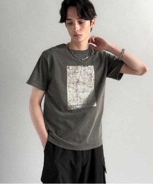 [}C]Tight Fit Pigment-Dyed Print T-Shirt/NVJGtiClassical Elfj Vo[O[