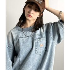 《JaVaジャバコラボ》「ゆるっと男らしく。」綿100％ヴィンテージ加工アウターデニムTシャツ
