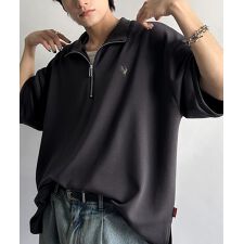 《JaVaジャバコラボ》「遊び心もこなれ感もキメる。」刺繍入りダンボール素材ジップ半袖Tシャツ