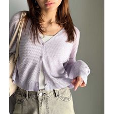 【mily bilet】箔プリントメッシュショート丈Vネックカーディガン(長袖)