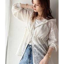 《JaVaジャバ コラボ》高級感溢れる大人の透け感。パネルレースウエストドロストパーカー（長袖）