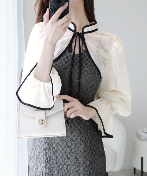 【mily bilet】パイピング配色シアーボレロセットアップ花柄レースキャミワンピ