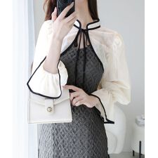【mily bilet】パイピング配色シアーボレロセットアップ花柄レースキャミワンピ