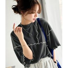 Tシャツより可愛く、スウェットより軽やか♪5分袖メロウ切替裏毛トップス