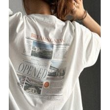纏うだけで、洒落感アップデート◎綿100％ニュースペーパーロゴプリントオーバーサイズTシャツ