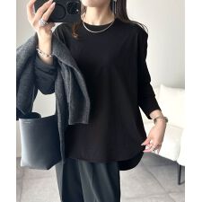 クラシカルエルフ(Classical Elf)の【2025AW新作】品よく、楽ちん。シルケット素材 レイヤード ラウンドヘム 長袖 ロンTEE