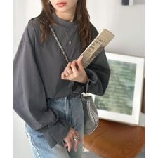 【2025AW新作】微光沢仕立て、シルケット加工ハイネックキャンディスリーブTシャツ（長袖）