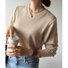 【2025AW新作】デコルテ美人。着映えVネックシンプルリブニット（長袖）