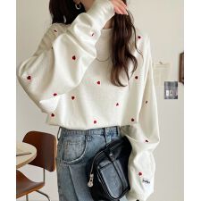 クラシカルエルフ(Classical Elf)の【25AW新作】《JaVaコラボ》さりげなく“可愛い”。袖ネーム付きミニハート総刺繍Tシャツ(長袖)