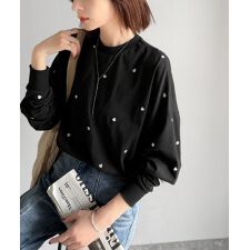 クラシカルエルフ(Classical Elf)の【25AW新作】《JaVaコラボ》さりげなく“可愛い”。袖ネーム付きミニハート総刺繍Tシャツ(長袖)