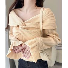 2025AW新作【mily bilet】ツイストオフショル２WAYリブニットプルオーバー（長袖）