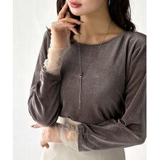 2025AW新作【mily bilet】異素材ミックス◎シアーベロア袖メッシュ切り替えプルオーバー