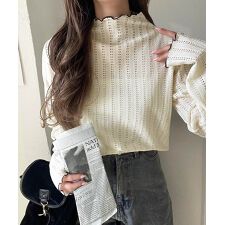 クラシカルエルフ(Classical Elf)の【2025AW新作】ほんのり色っぽ。プチハイネック透かし編みメロウトップス（長袖）