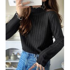 クラシカルエルフ(Classical Elf)の【2025AW新作】ほんのり色っぽ。プチハイネック透かし編みメロウトップス（長袖）