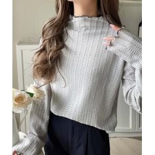 クラシカルエルフ(Classical Elf)の【2025AW新作】ほんのり色っぽ。プチハイネック透かし編みメロウトップス（長袖）