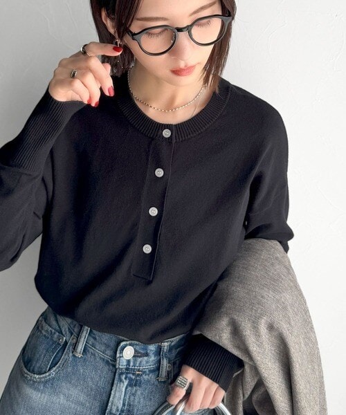 【2025AW新作】少しのアクセント。前後2wayヘンリーネックニットプルオーバー（長袖）