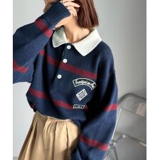 クラシカルエルフ(Classical Elf)の【2025AW新作】《JaVaジャバコラボ》ワッペンデザインラガーポロニット（長袖）